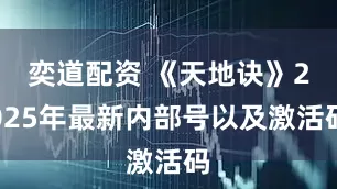 奕道配资 《天地诀》2025年最新内部号以及激活码